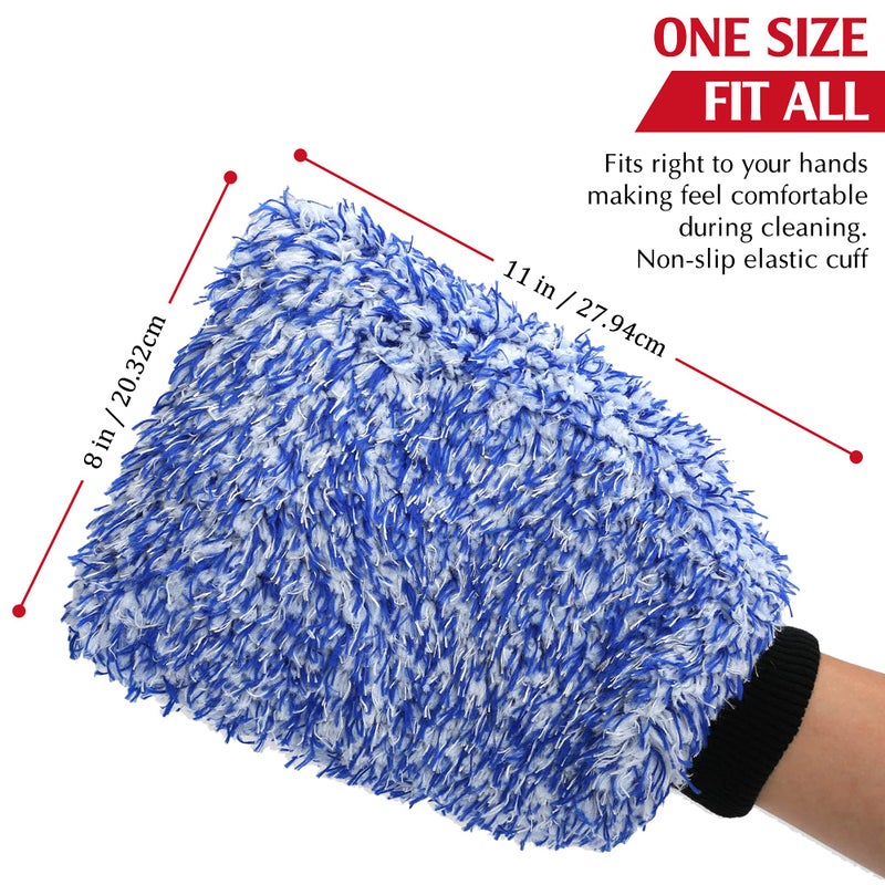 TAKAVU New Car Wash Mitt 2 Pack Premium Cyclone Microfiber Washing Gloves يحمل أطنانًا من الماء Sudsy لغسالة فعالة قابلة للغسل في الغسالة، خالية من الوبر والخدوش (أزرق) - Image 4